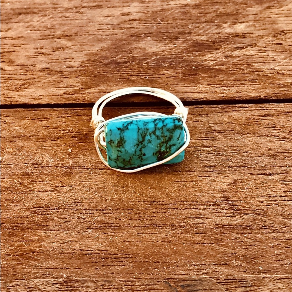 STATEMENT BOHEMIAN FLAT STONE WIRED RING- SILVER - Picture 8 of 13